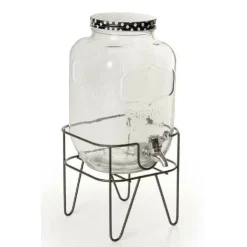 BARATTOLO DISPENSER IN VETRO CON RUBINETTO SUPPORTO 4LT QUADRATA METALLO 796470