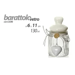 BARATTOLO 130ML IN VETRO TAPPO CUORE BIANCO BOMBONIERA CONTENITORE 6X11CM 750755