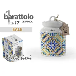 BARATTOLO SALE CERAMICA ERMETICO CUCINA BIANCO COLOR MEDITERRANEO 17X12CM 817113