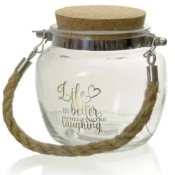 BARATTOLO VETRO MANIGLIA CORDA TAPPO SUGHERO 650 ML DECORATO 11,4X11,4 CM 758287