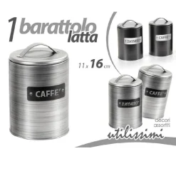 BARATTOLO ZUCCHERO CAFFÈ CONTENITORE CUCINA LATTA SATINATO MODERNO 11X16CM 759819