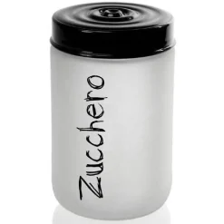 BARATTOLO ZUCCHERO CONTENITORE VETRO SATINATO COPERCHIO NERO 660 ML 15CM 833267