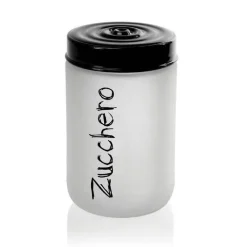 BARATTOLO ZUCCHERO CONTENITORE VETRO SATINATO COPERCHIO NERO 660 ML 15CM 833267