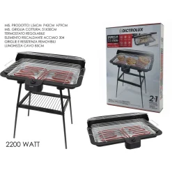 BARBECUE ELETTRICO CON STAND GRIGLIA DA TAVOLO 2IN1 2200W TERMOSTATO REGOLABILE GRIGLIATA