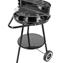 BARBECUE STEEL GRILL A CARBONE 43X41X72 CM CON 2 RUOTE BBQ NERO CON GRIGLIA INOX