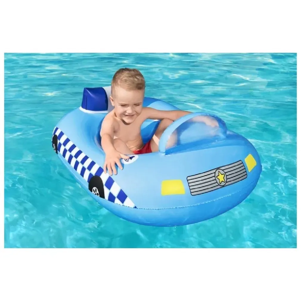 BARCHETTA AUTO DELLA POLIZIA AZZURRO CON ALTOPARLANTE INCORPORATO 97X74CM 34153