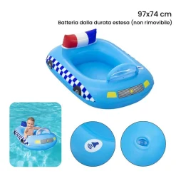 BARCHETTA AUTO DELLA POLIZIA AZZURRO CON ALTOPARLANTE INCORPORATO 97X74CM 34153