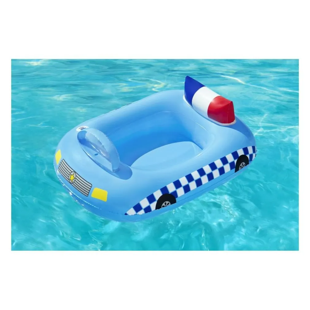 BARCHETTA AUTO DELLA POLIZIA AZZURRO CON ALTOPARLANTE INCORPORATO 97X74CM 34153