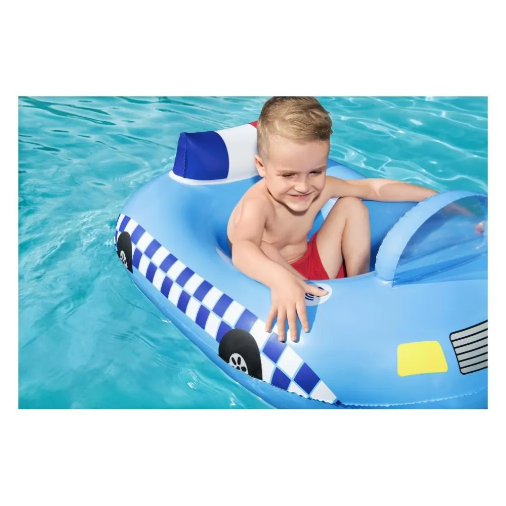 BARCHETTA AUTO DELLA POLIZIA AZZURRO CON ALTOPARLANTE INCORPORATO 97X74CM 34153