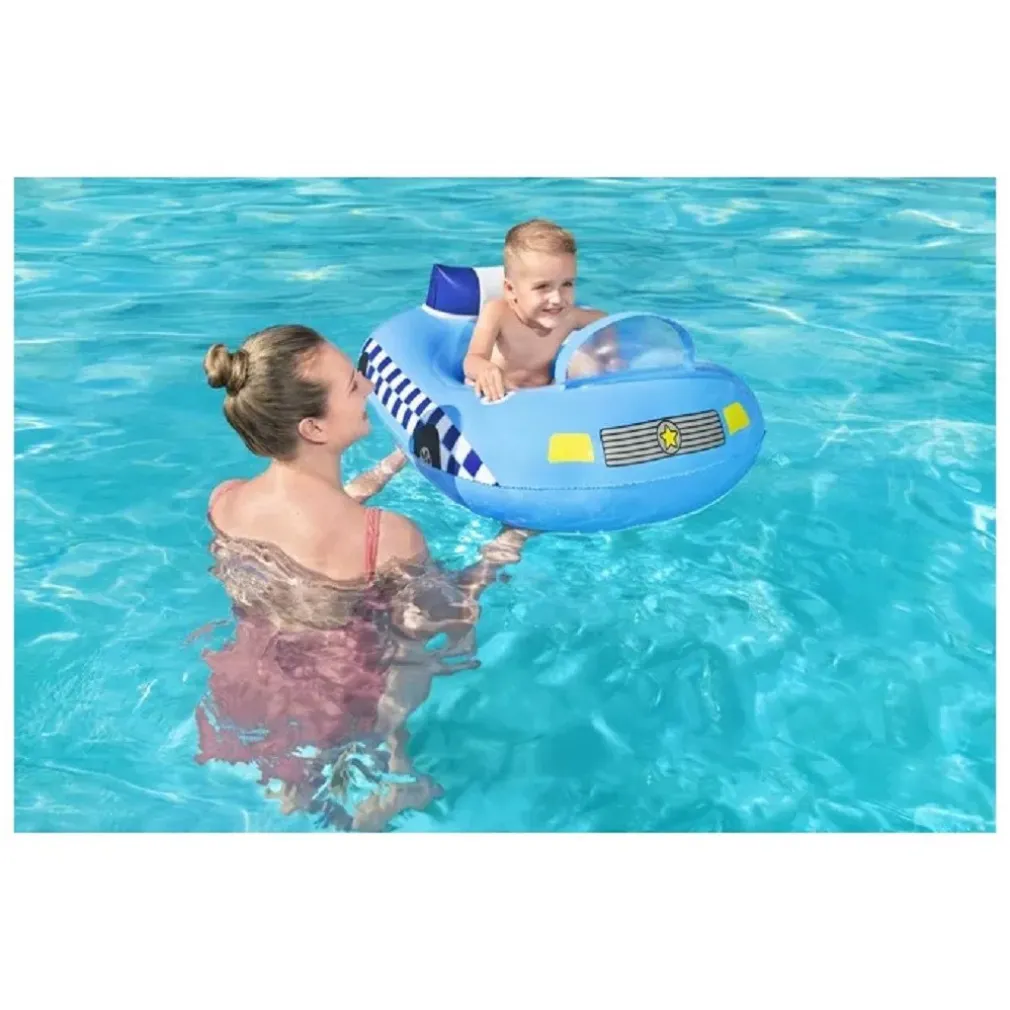 BARCHETTA AUTO DELLA POLIZIA AZZURRO CON ALTOPARLANTE INCORPORATO 97X74CM 34153