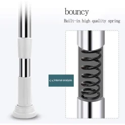 BASTONE PER TENDA DOCCIA ASTA REGOLABILE PALO TELESCOPICO IN ACCIAIO 50-80 CM CON 3 GANCI