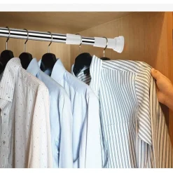 BASTONE PER TENDA DOCCIA ASTA REGOLABILE PALO TELESCOPICO IN ACCIAIO 50-80 CM CON 3 GANCI