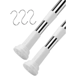 BASTONE PER TENDA DOCCIA ASTA REGOLABILE PALO TELESCOPICO IN ACCIAIO 50-80 CM CON 3 GANCI