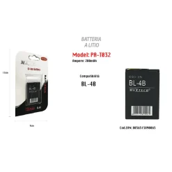 BATTERIA COMPATIBILE CON BL-4B LITIO 700MAH 3.7V BATTERIA RICARICABILE MAXTECH PA-T032