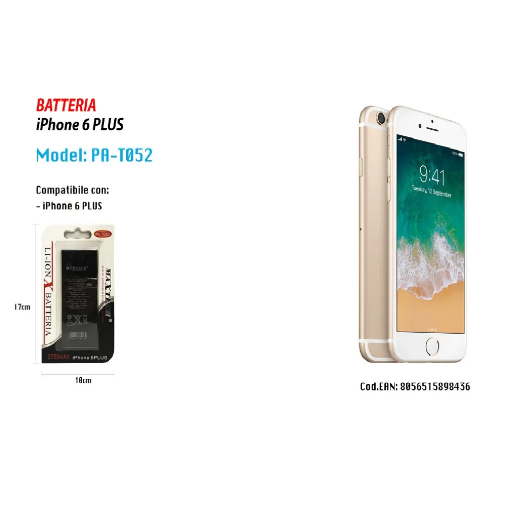 BATTERIA PER IPHONE 6 PLUS 2750MAH BATTERIA DI RICAMBIO SMARTPHONE MAXTECH PA-T052