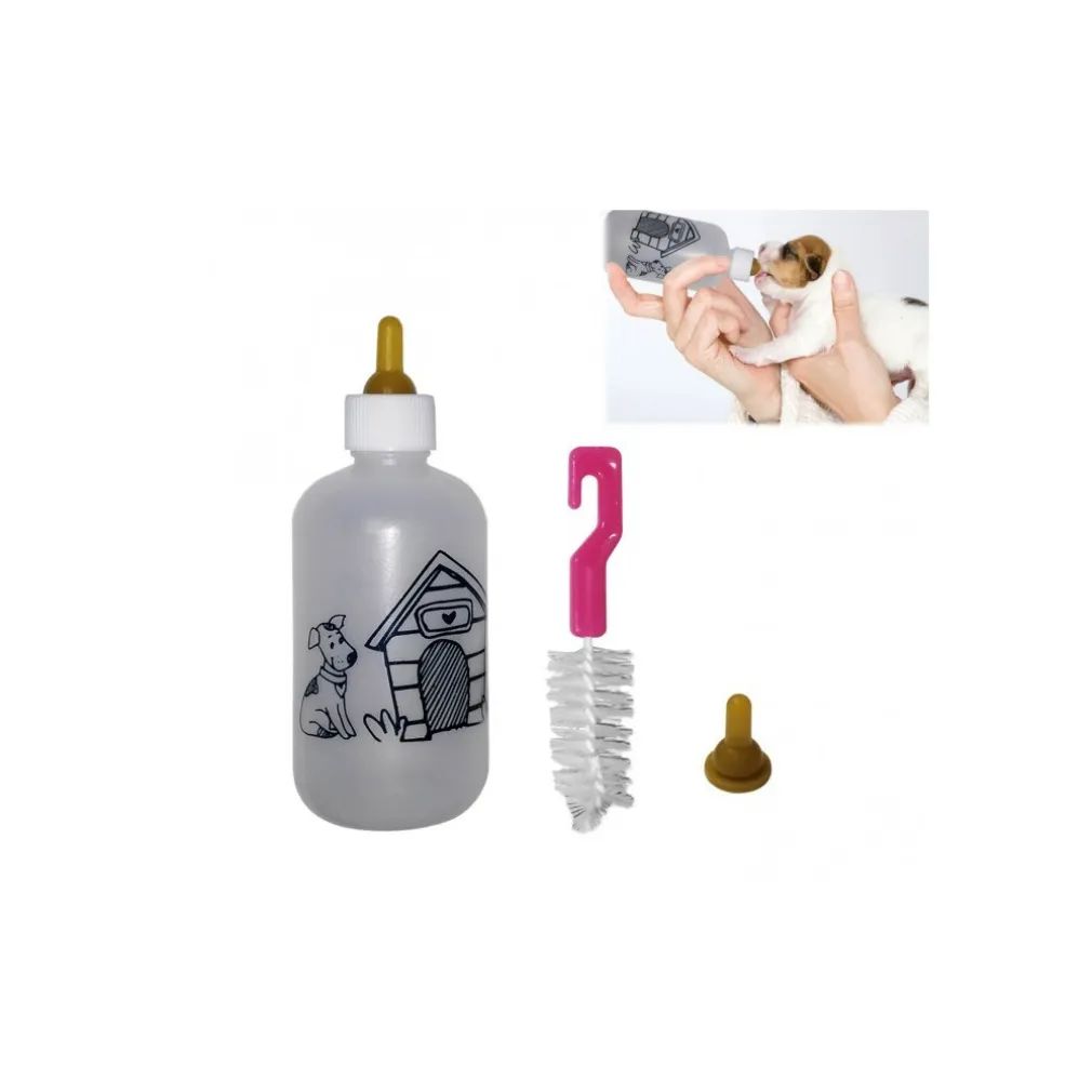 Biberon per cuccioli cane e gatto 120ml con doppia tettarella e spazzola pulizia