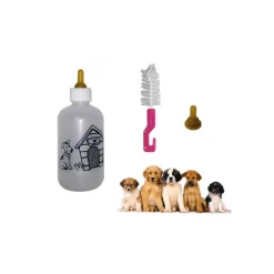 Biberon per cuccioli cane e gatto 120ml con doppia tettarella e spazzola pulizia