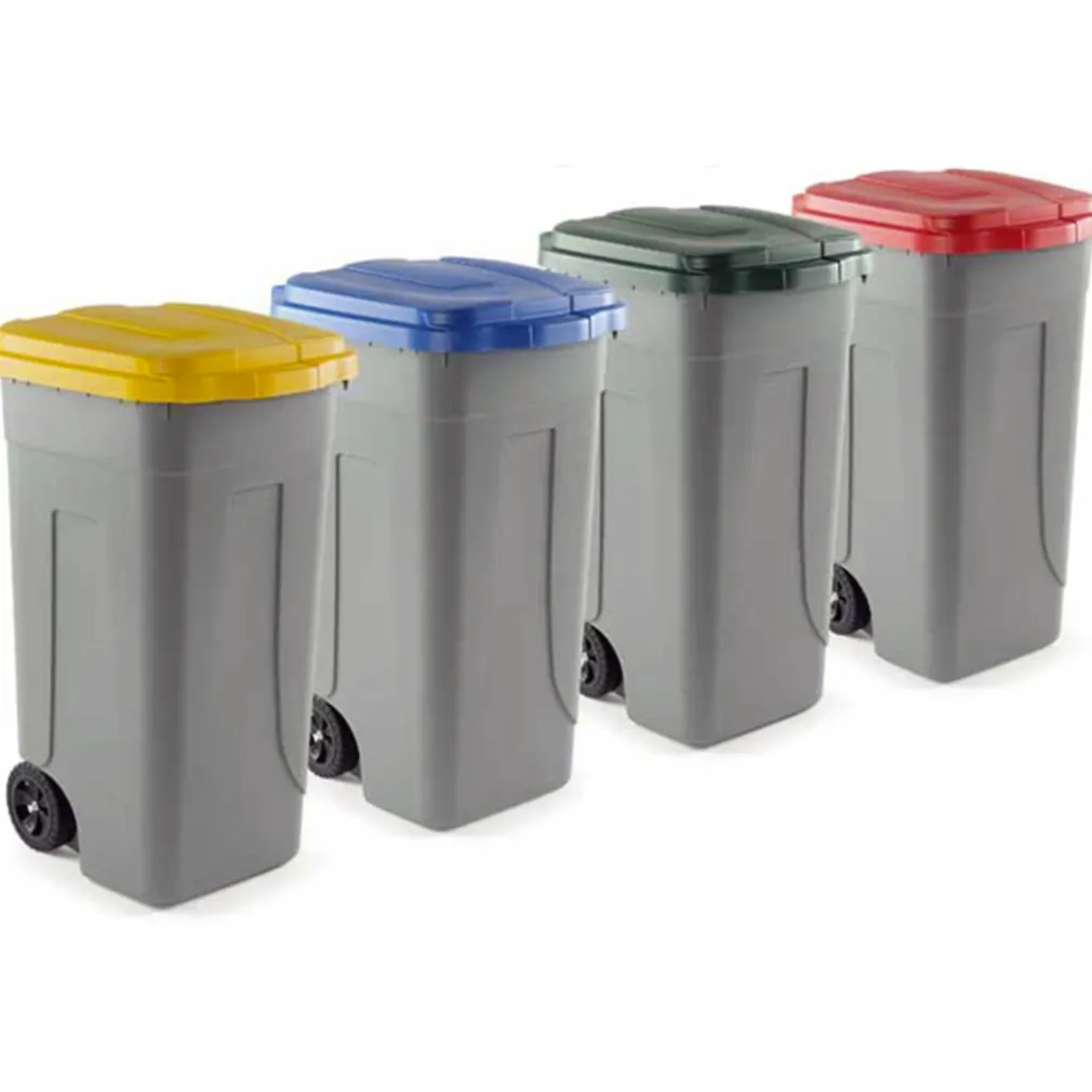 BIDONE RACCOLTA DIFFERENZIATA 100 LITRI CON COPERCHIO COLORATO E RUOTE 1 SOLO PZ