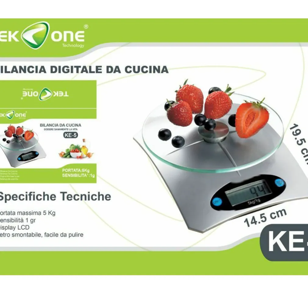 BILANCIA CUCINA DIGITALE TEKONE KE-5 5KG ALIMENTI RIPIANO VETRO PRECISIONE