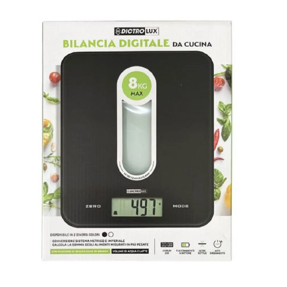 BILANCIA DIGITALE DA CUCINA A BATTERIA 8KG DISPLAY LCD LUMINOSO 2 COLORI 580002