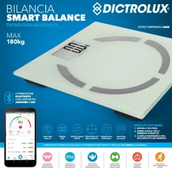 BILANCIA PESAPERSONE INTELLIGENTE DIGITALE CONNESSIONE BLUETOOTH ANDROID IOS APP MAX 180KG