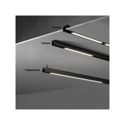 BINARIO LINEARE DA INCASSO ALLUMINIO NERO PER TRACK LIGHTS MAGNETICHE DC48V 2MT GF-201-2M