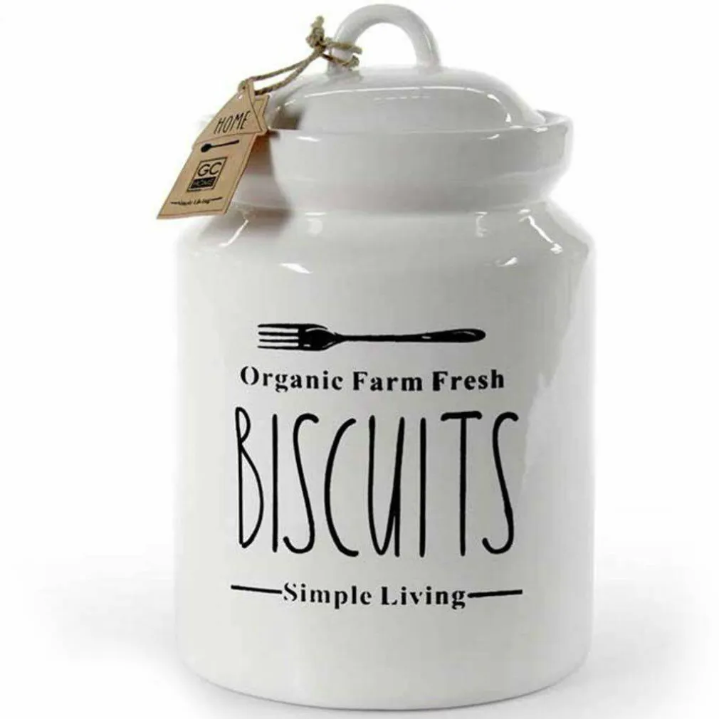 BISCOTTIERA BARATTOLO PER BISCOTTI MUFFIN DOLCI IN CERAMICA BIANCA CON SCRITTE