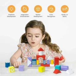 BLOCCHI COLORATI IN LEGNO COSTRUZIONI BUILDING BLOCKS PER BAMBINI 3+ ANNI