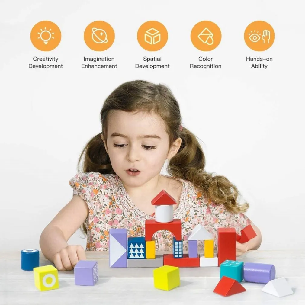 BLOCCHI COLORATI IN LEGNO COSTRUZIONI BUILDING BLOCKS PER BAMBINI 3+ ANNI