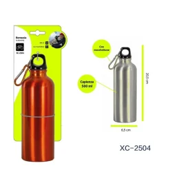 BORRACCIA IN ALLUMINIO TAPPO ERMETICO CON MOSCHETTONE DA 500 ML COLORATE XC-2504