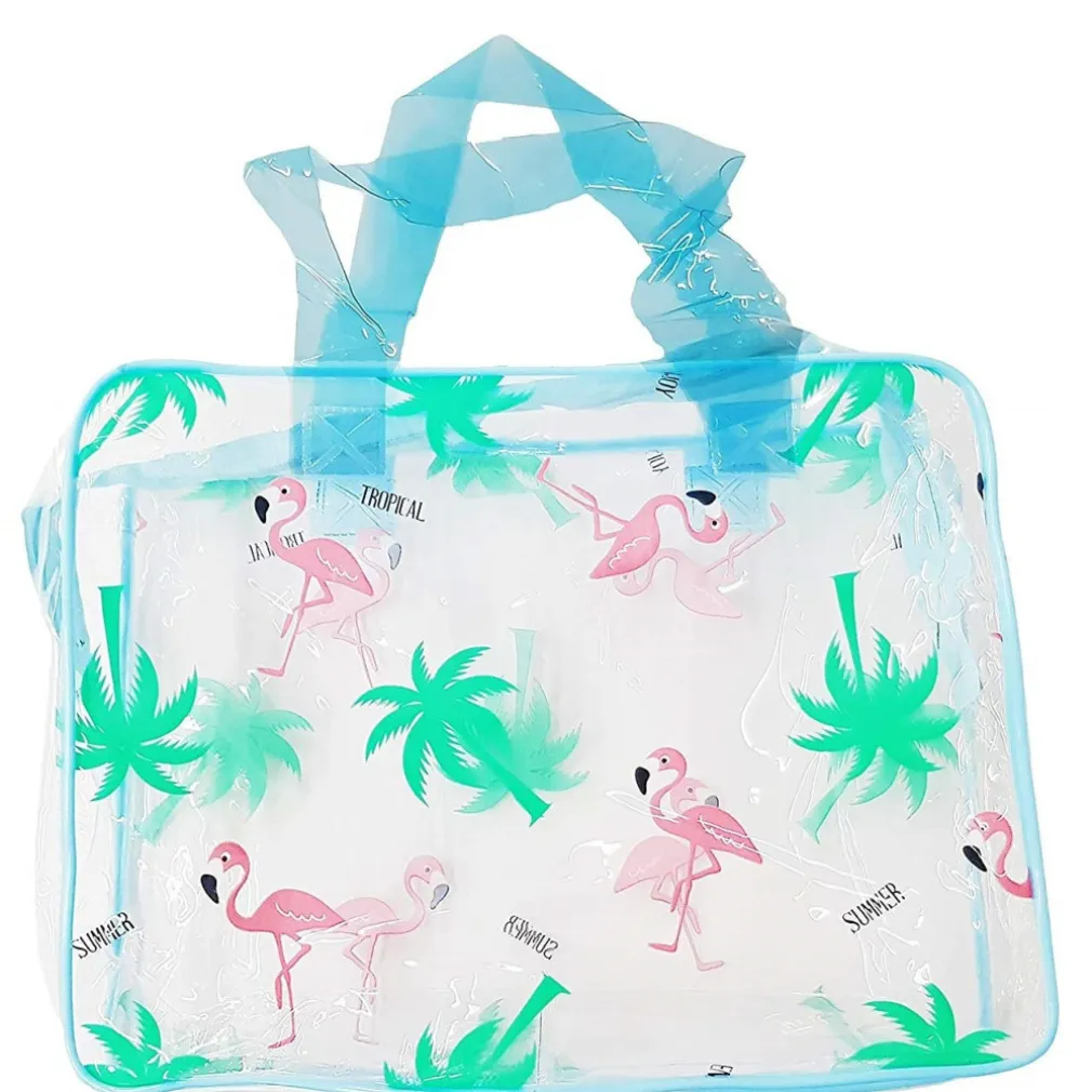 BORSA BORSETTA AZZURRO FENICOTTERO TRASPARENTE ORGANIZZATORE PORTAOGGETTI