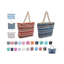 BORSA DA SPIAGGIA 47x32CM CASUAL MANICI TELA RETRO' VINTAGE AZTECO RIGHE SCUOLA