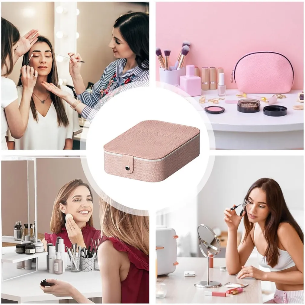 BORSA PER TRUCCHI CON SPECCHIO ILLUMINATO CUSTODIA COSMETICI MOTIVO A COCCODRILLO ROSA