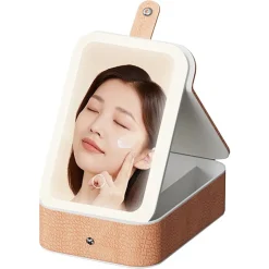 BORSA PER TRUCCHI CON SPECCHIO ILLUMINATO CUSTODIA COSMETICI MOTIVO A COCCODRILLO ROSA