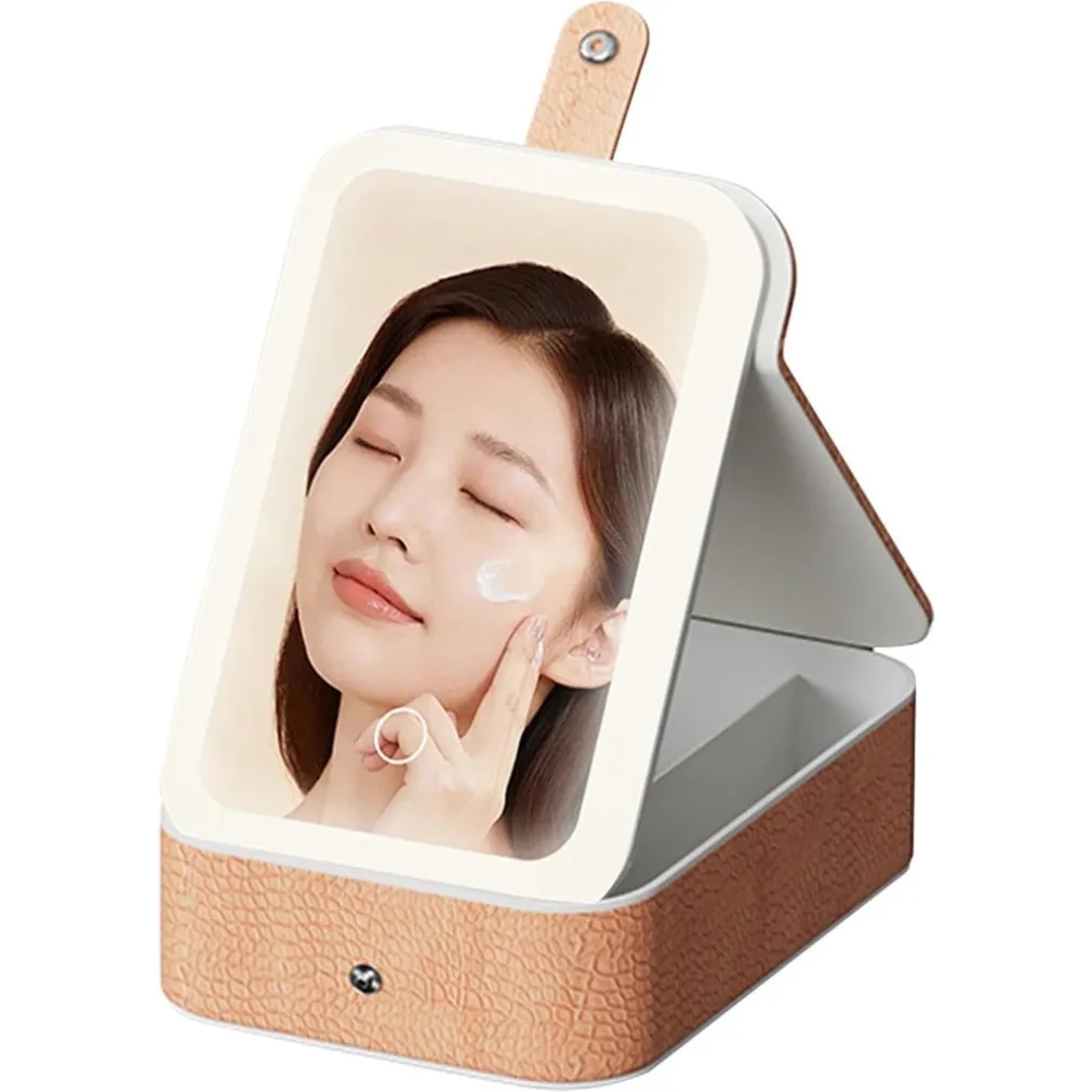 BORSA PER TRUCCHI CON SPECCHIO ILLUMINATO CUSTODIA COSMETICI MOTIVO A COCCODRILLO ROSA