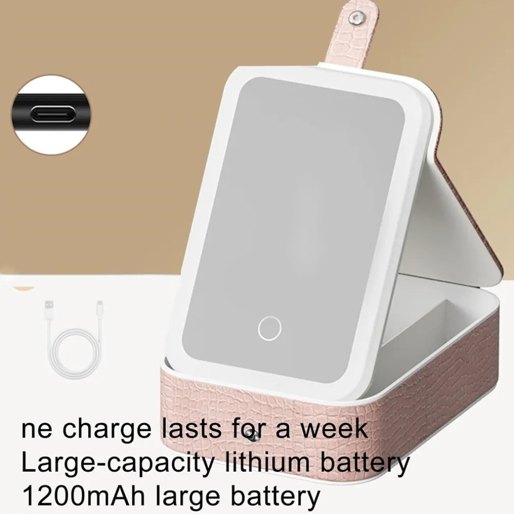 BORSA PER TRUCCHI CON SPECCHIO ILLUMINATO CUSTODIA COSMETICI MOTIVO A COCCODRILLO ROSA