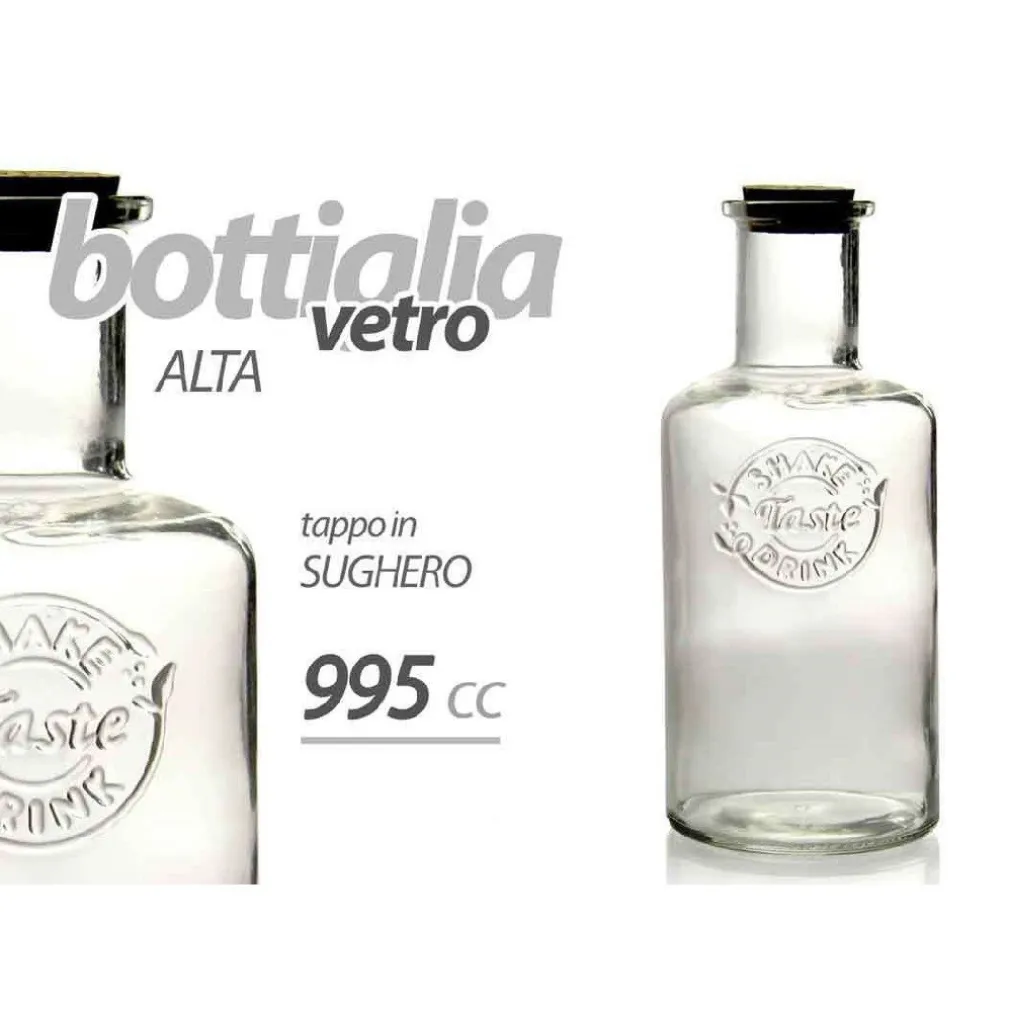 BOTTIGLIA ALTA IN VETRO 995 CC TAPPO IN SUGHERO STILE VINTAGE DECORATA 728297
