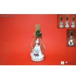 BOTTIGLIA IN VETRO CON SCENARIO INNEVATO E PERSONAGGIO NATALIZIO CON LUCE 23 CM