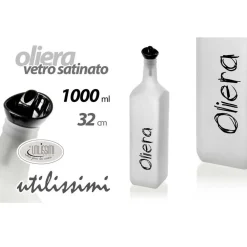 BOTTIGLIA SCRITTA OLIERA VETRO SATINATO BIANCO TAPPO DOSATORE 1000ML 32CM 833328