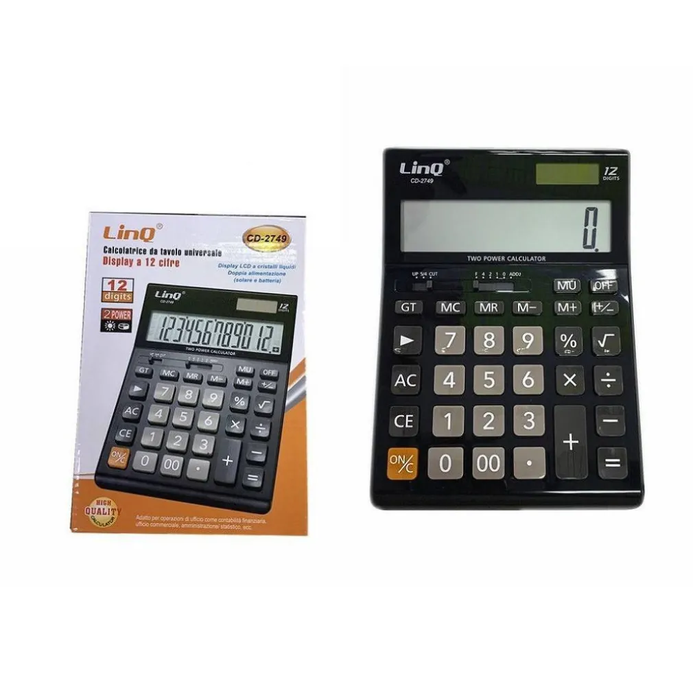 CALCOLATRICE ELETTRONICA A 12 CIFRE CARICA SOLARE DA TAVOLO UNIVERSALE CD-2749