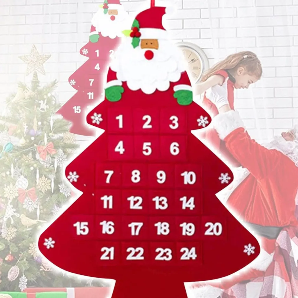 CALENDARIO AVVENTO ALBERO DI NATALE CON TASCHE IN FELTRO DECORAZIONI NATALIZIE