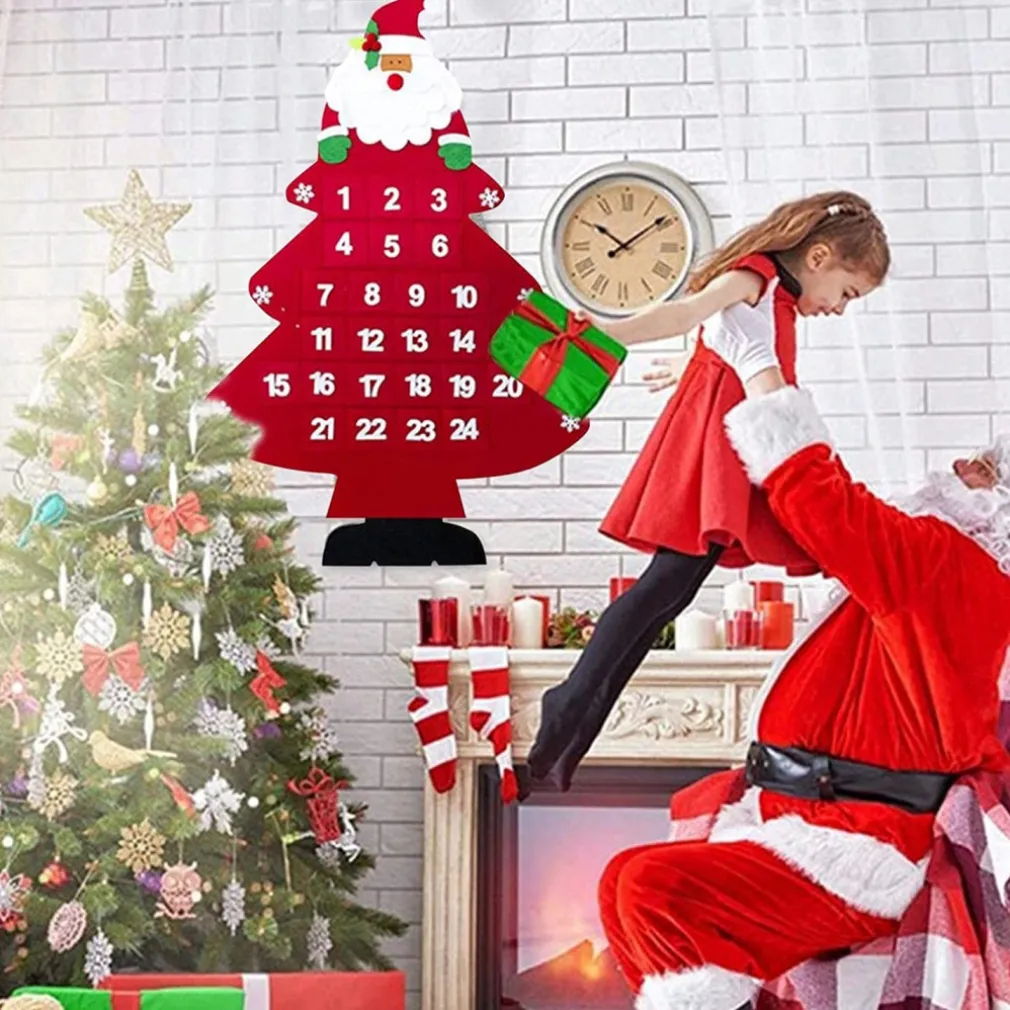 CALENDARIO AVVENTO ALBERO DI NATALE CON TASCHE IN FELTRO DECORAZIONI NATALIZIE