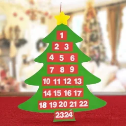 CALENDARIO AVVENTO ALBERO DI NATALE FELTRO CON TASCHE DECORAZIONI NATALIZIE 54CM