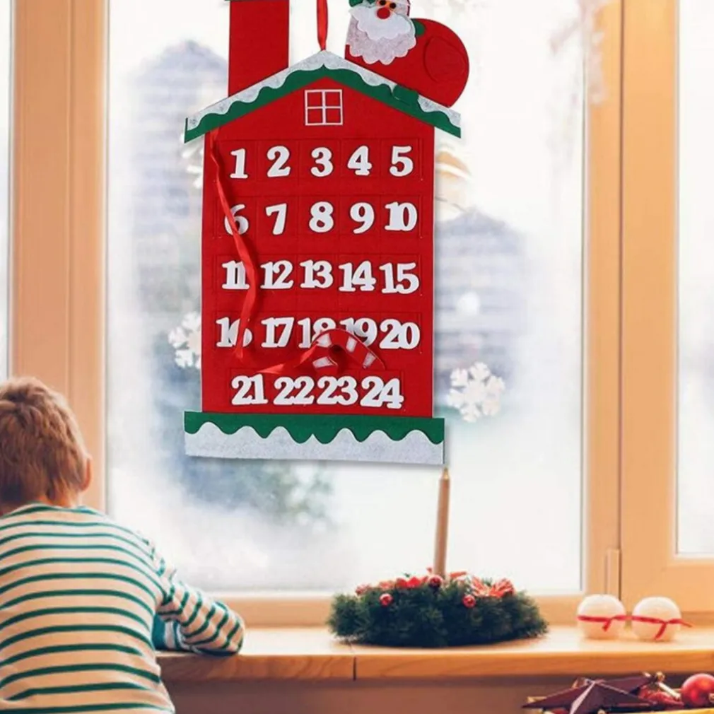 CALENDARIO AVVENTO CASETTA DI BABBO NATALE 60CM IN FELTRO DECORAZIONI NATALIZIE