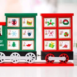 CALENDARIO AVVENTO TRENINO DI NATALE IN LEGNO 24 CASSETTI DECORAZIONI NATALIZIE