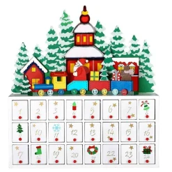 CALENDARIO DELL'AVVENTO TRENINO NATALIZIO DI BABBO NATALE IN LEGNO 24 CASSETTI
