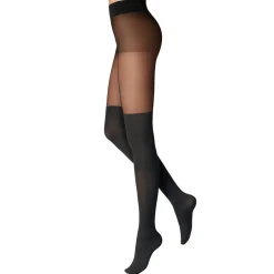 CALZE COLLANT DONNA NERE EFFETTO DOPPIO PARIGINE LINGERIE SOPRA GINOCCHIO