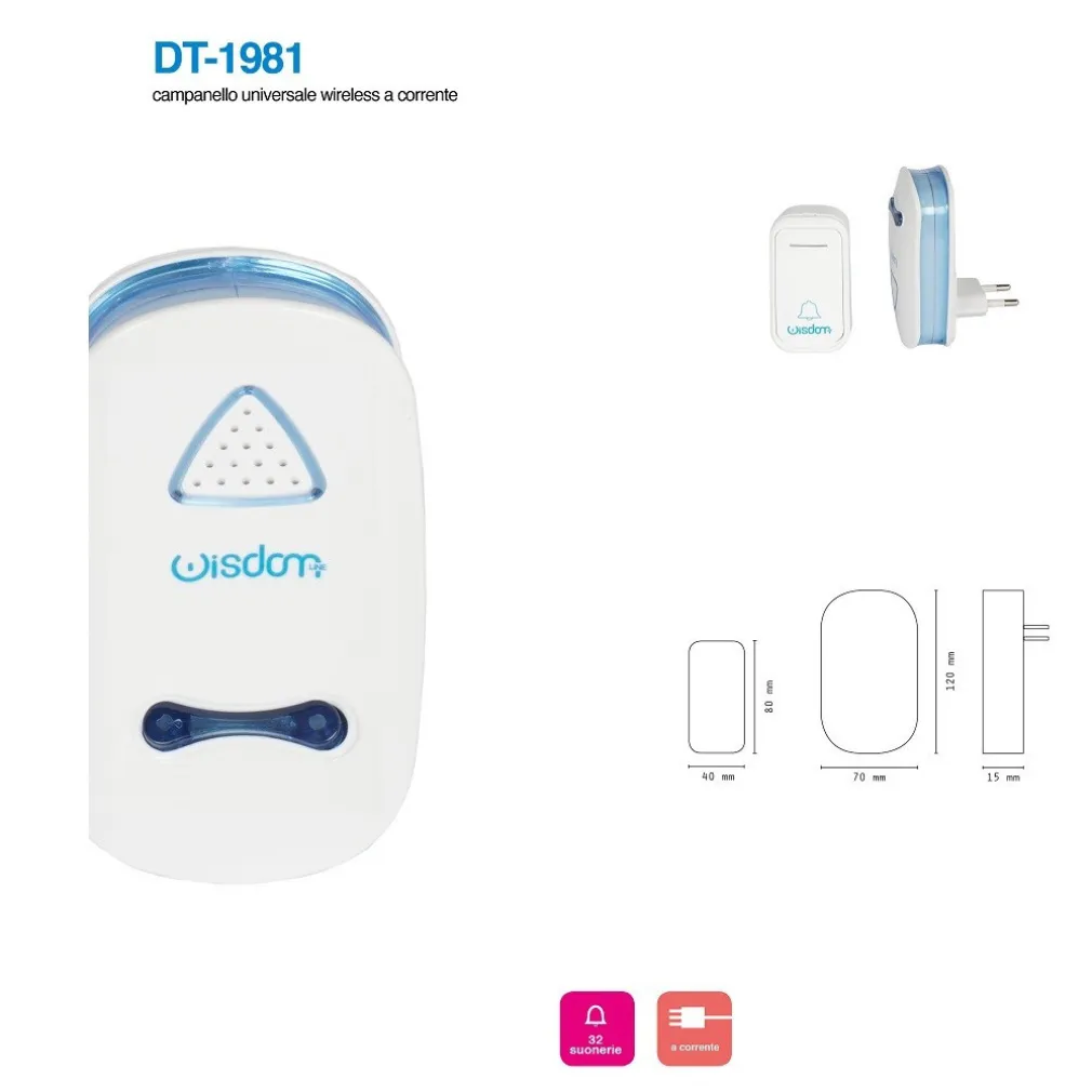 CAMPANELLO MUSICALE A BATTERIA UNIVERSALE WIRELESS A CORRENTE 38 SUONERIE XC1981