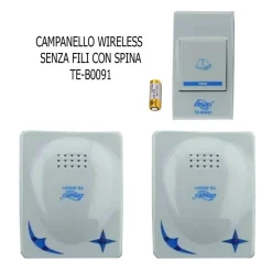 CAMPANELLO SENZA FILI DA ESTERNO WIRELESS 1 TRASMETTITORE 2 RICEVITORI SPINA 91