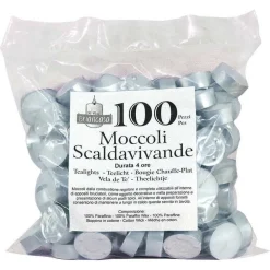 CANDELE TEA LIGHT MOCCOLI SCALDAVIVANDE TEALIGHTS IN PARAFFINA NATURALE 100PZ